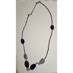 Chico's Silver Tone Station Necklace Purple & Blue Semi-Precious Stone Cabochons